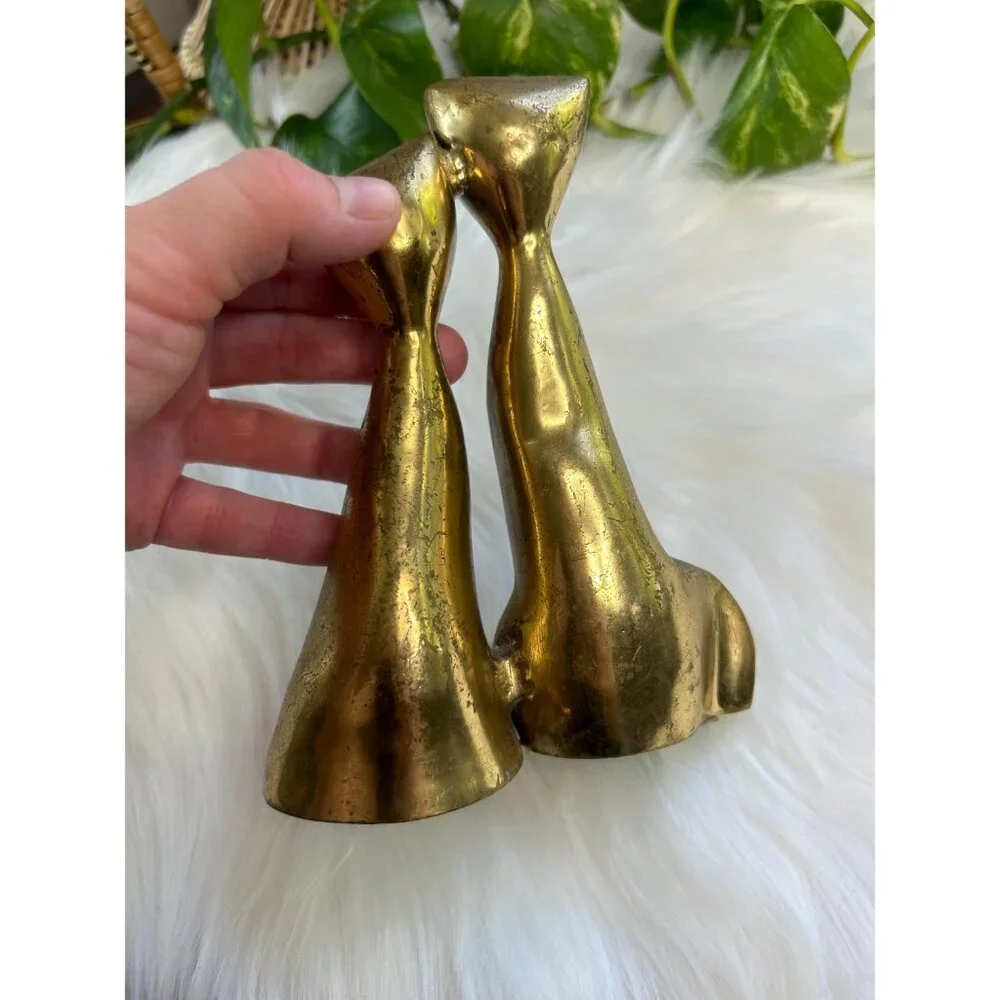 Vintage Brass patina two double cats kitty - a little tarnished - Picture 4 of 5